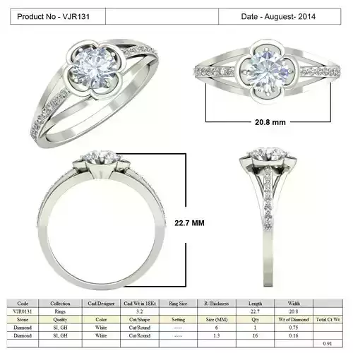 Flower Shape Side Stone Ring With Diamonds 2