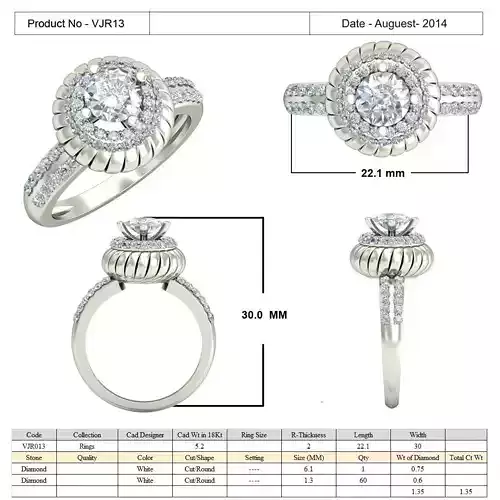 Silver Dome Shape Halo Ring With Diamonds