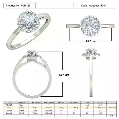 Round Silver Halo Ring With Diamonds