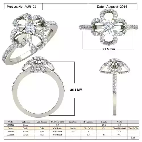 Flower Shape Side Stone Ring With Diamonds 3