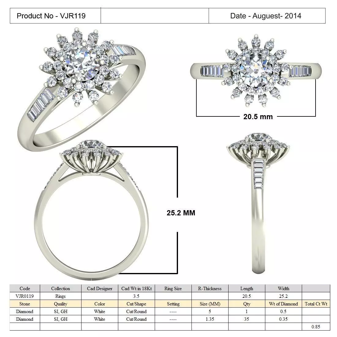Flower Shape Halo Ring With Diamonds 2 3D print model_0