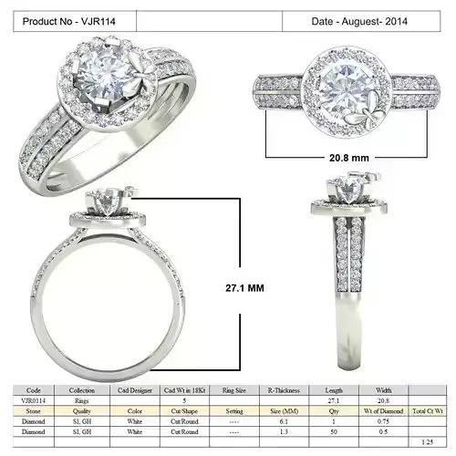 Round Halo Side Stone Ring With Diamonds