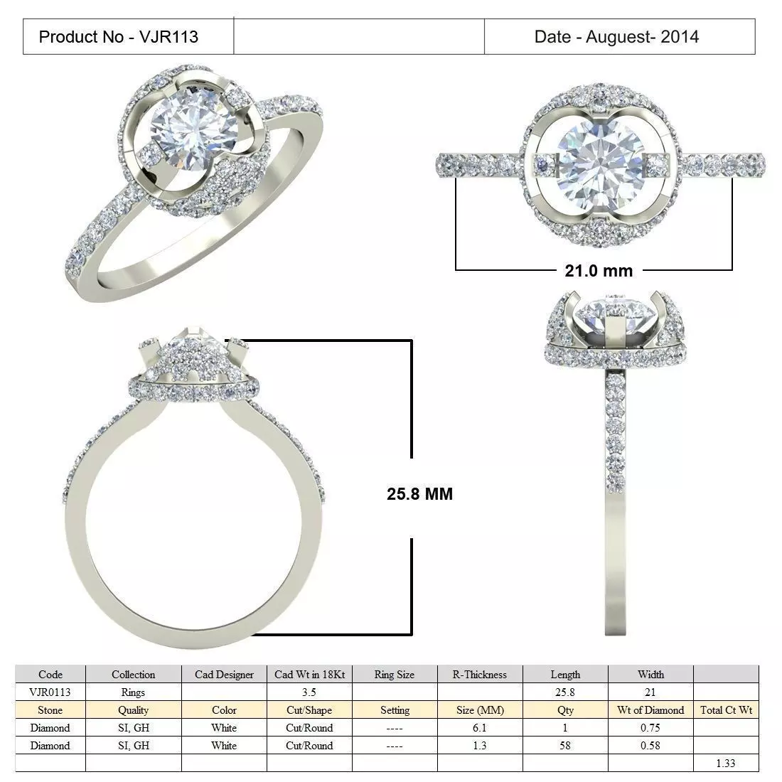 Round Halo Side Stone Ring With Diamonds 1 3D print model_0