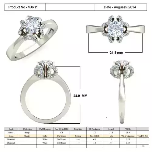 Thin Flower Shaped Ring With Diamonds