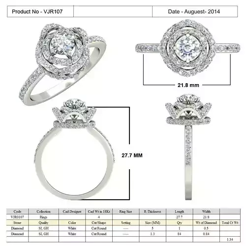 Flower Shape Halo Ring With Diamonds 3