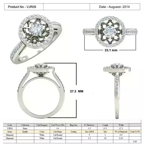 Round Flower Design Ring With Diamonds 1