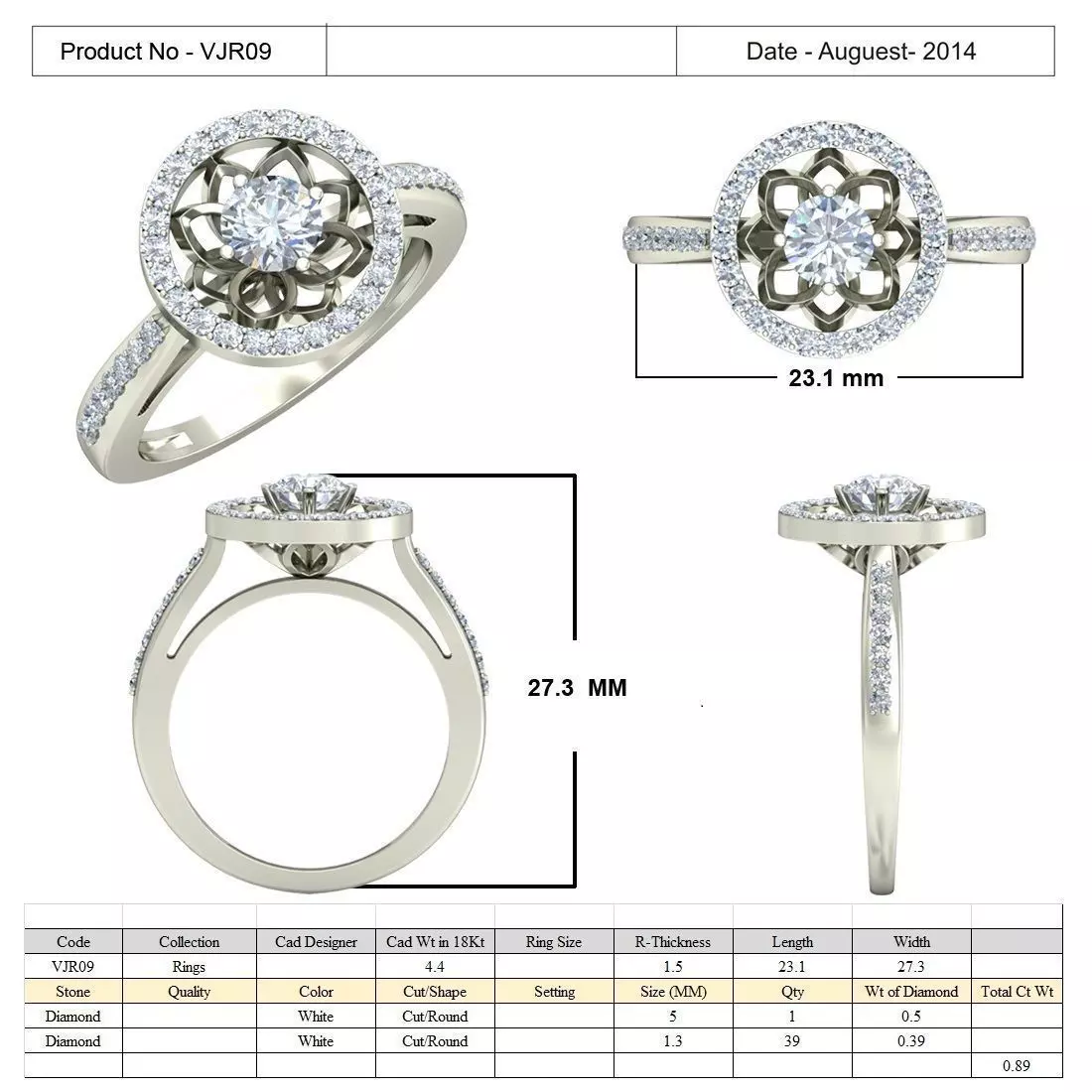 Round Flower Design Ring With Diamonds 1 3D print model_0