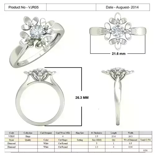Flower Shaped Ring With Diamonds 3