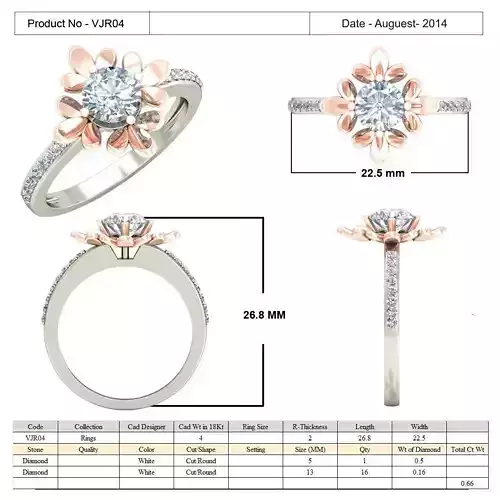 Flower Shaped Side Stone Ring With Diamonds 2