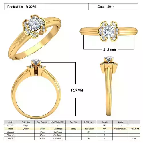 Flower Shaped Golden Ring With Diamonds