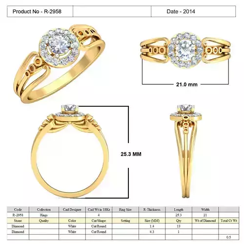 Round Halo Golden Ring With Diamonds