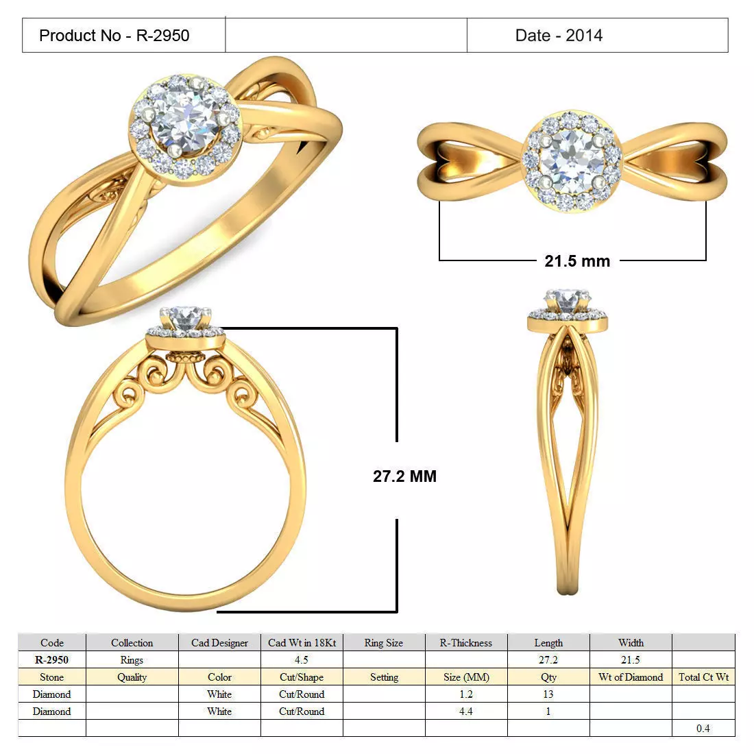 Round Halo Golden Ring With Diamonds 1 3D print model_0