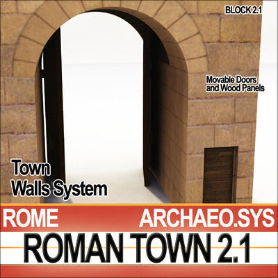 Roman Town Gate and Walls System A 2 1 Low Poly 3D model_18