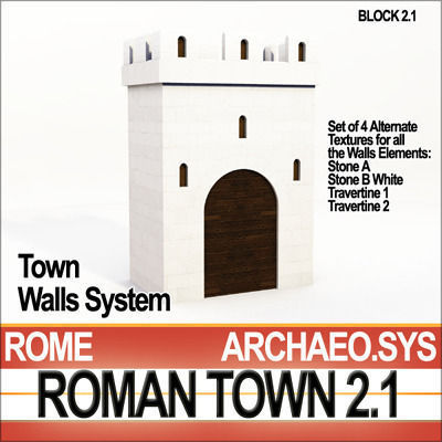 Roman Town Gate and Walls System A 2 1 Low Poly 3D model_10