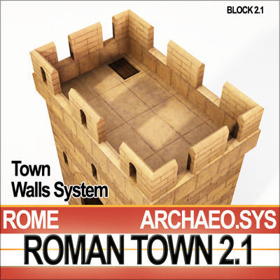 Roman Town Gate and Walls System A 2 1 Low Poly 3D model_8