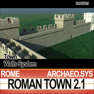 Roman Town Gate and Walls System A 2 1 Low Poly 3D model_3