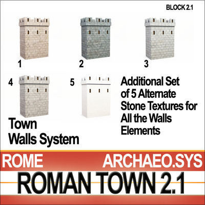 Roman Town Gate and Walls System A 2 1 Low Poly 3D model_16