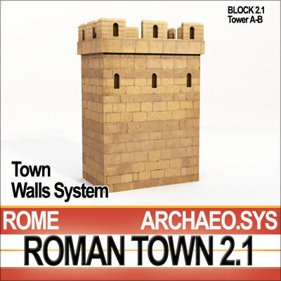 Roman Town Gate and Walls System A 2 1 Low Poly 3D model_2