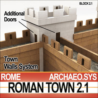 Roman Town Gate and Walls System A 2 1 Low Poly 3D model_19