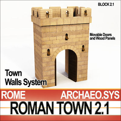 Roman Town Gate and Walls System A 2 1 Low Poly 3D model_11