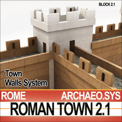 Roman Town Gate and Walls System A 2 1 Low Poly 3D model_1