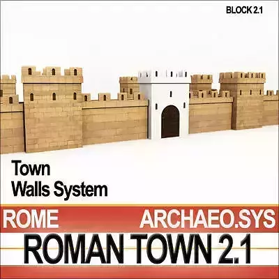 Roman Town Gate and Walls System A 2 1 Low Poly 3D model