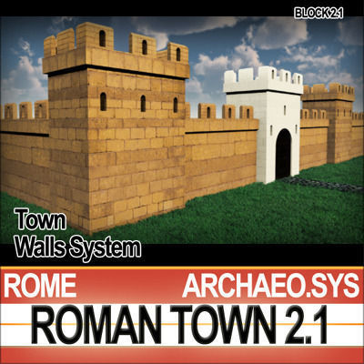 Roman Town Gate and Walls System A 2 1 Low Poly 3D model_6