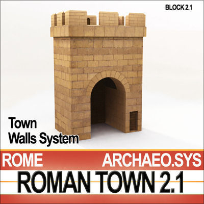 Roman Town Gate and Walls System A 2 1 Low Poly 3D model_7