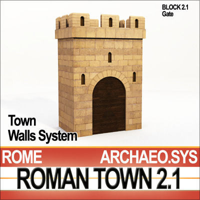 Roman Town Gate and Walls System A 2 1 Low Poly 3D model_4