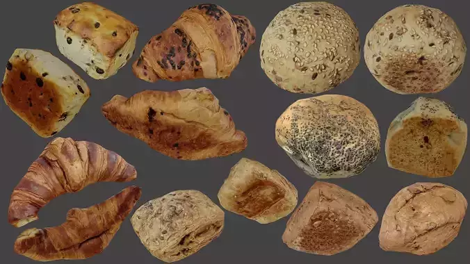 Bread Buns and Pastrys - Low Poly - Photogrammetry