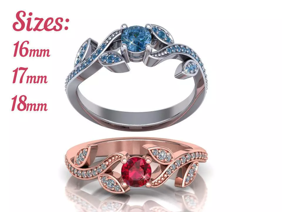 Floral design Enagagement ring 3dmodel 3 sizes N0263 3D print model