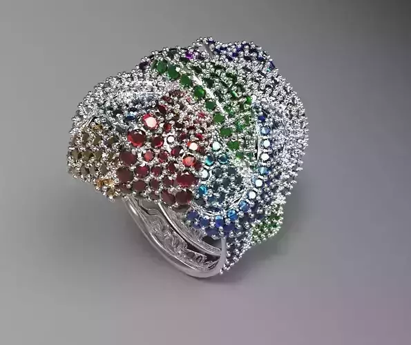 shred multi-colored ring with diamonds