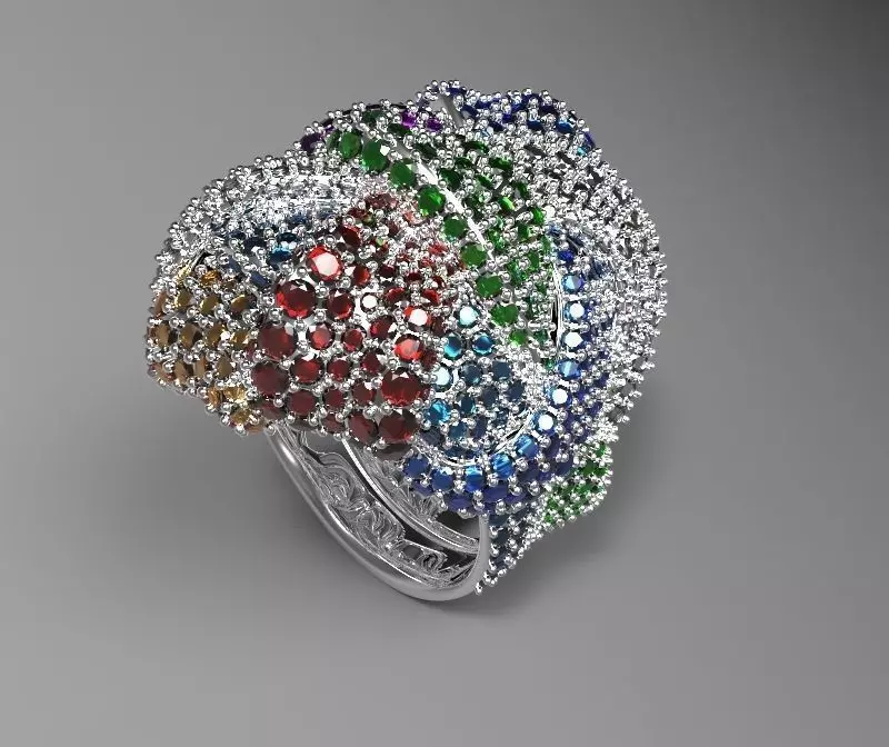shred multi-colored ring with diamonds 3D print model_0