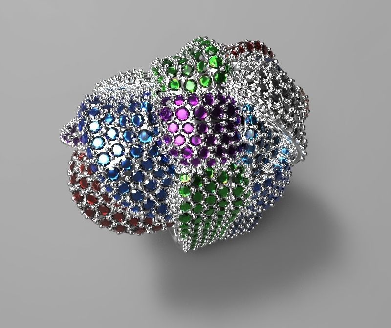 shred multi-colored ring with diamonds 3D print model_2