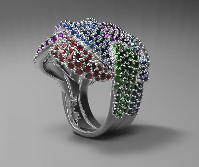 shred multi-colored ring with diamonds 3D print model_1