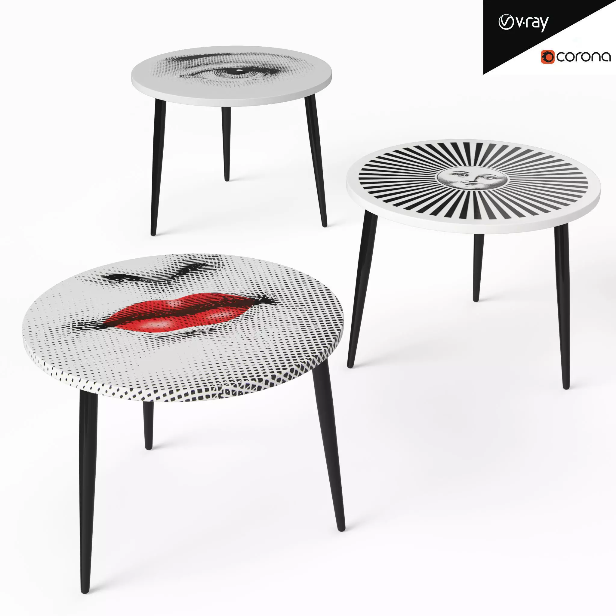 Set Table with lips Low-poly 3D model_0