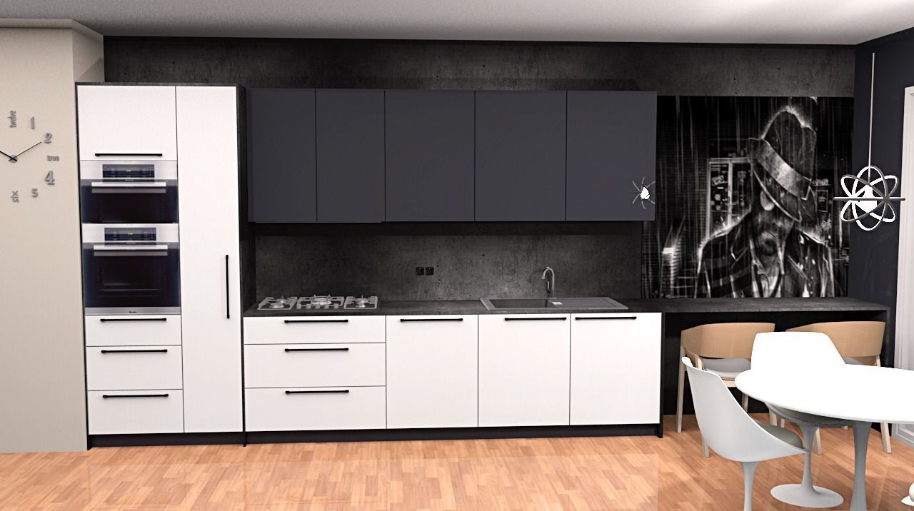 modern kitchen in black and white 3d model Low-poly 3D model_1