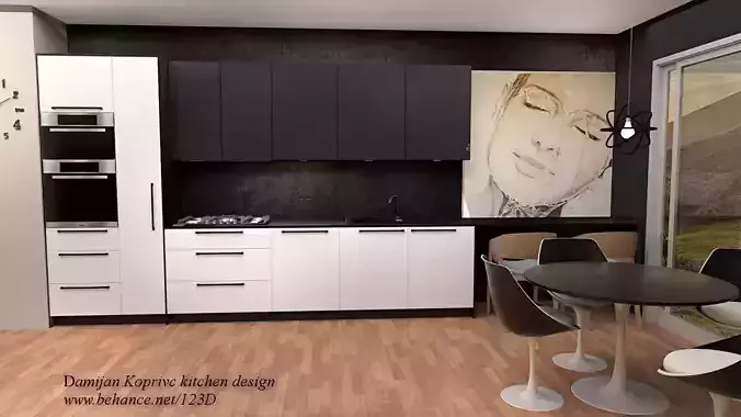 modern kitchen in black and white 3d model