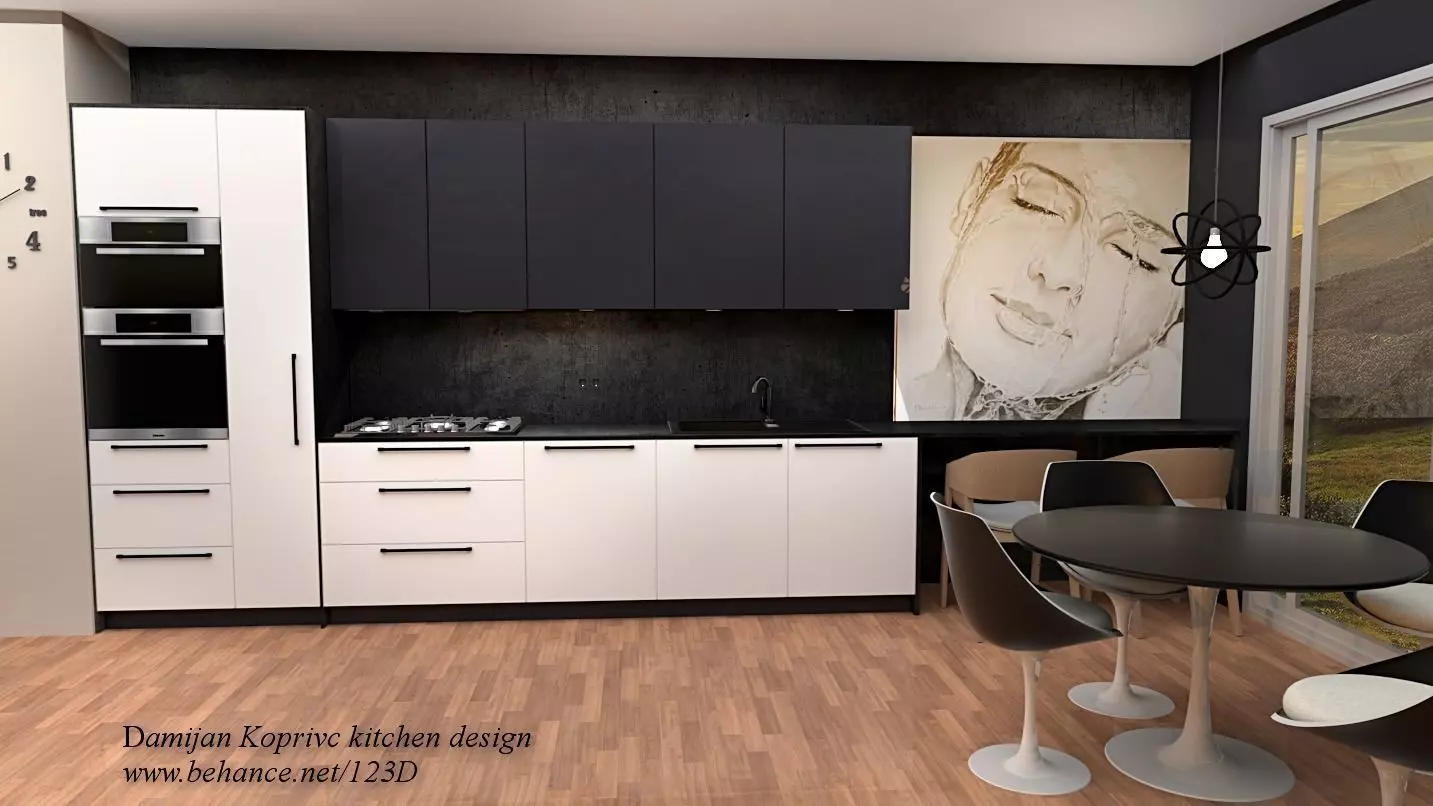 modern kitchen in black and white 3d model Low-poly 3D model_0