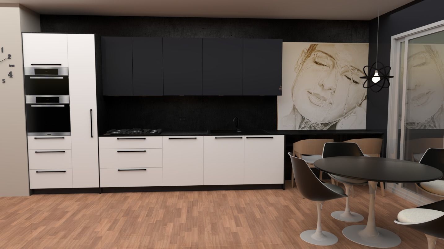 modern kitchen in black and white 3d model Low-poly 3D model_2