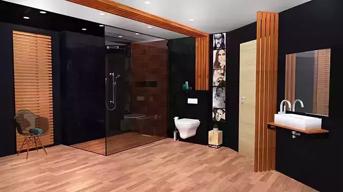 bathroom black colour scheme 3d model Low-poly 3D model