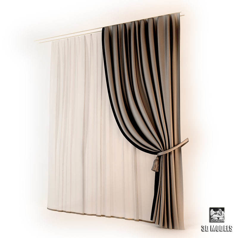 Curtains Collection curtain with gold trim 3D model_6