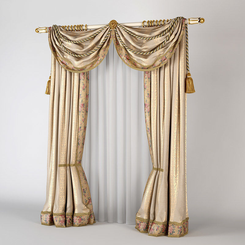 Curtains Collection curtain with gold trim 3D model_11