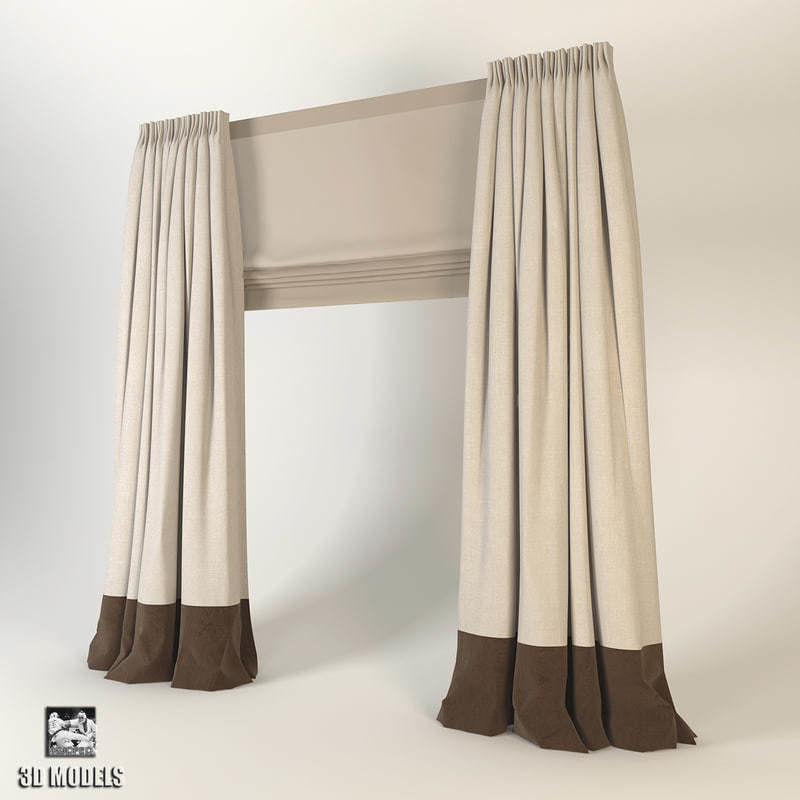 Curtains Collection curtain with gold trim 3D model_3