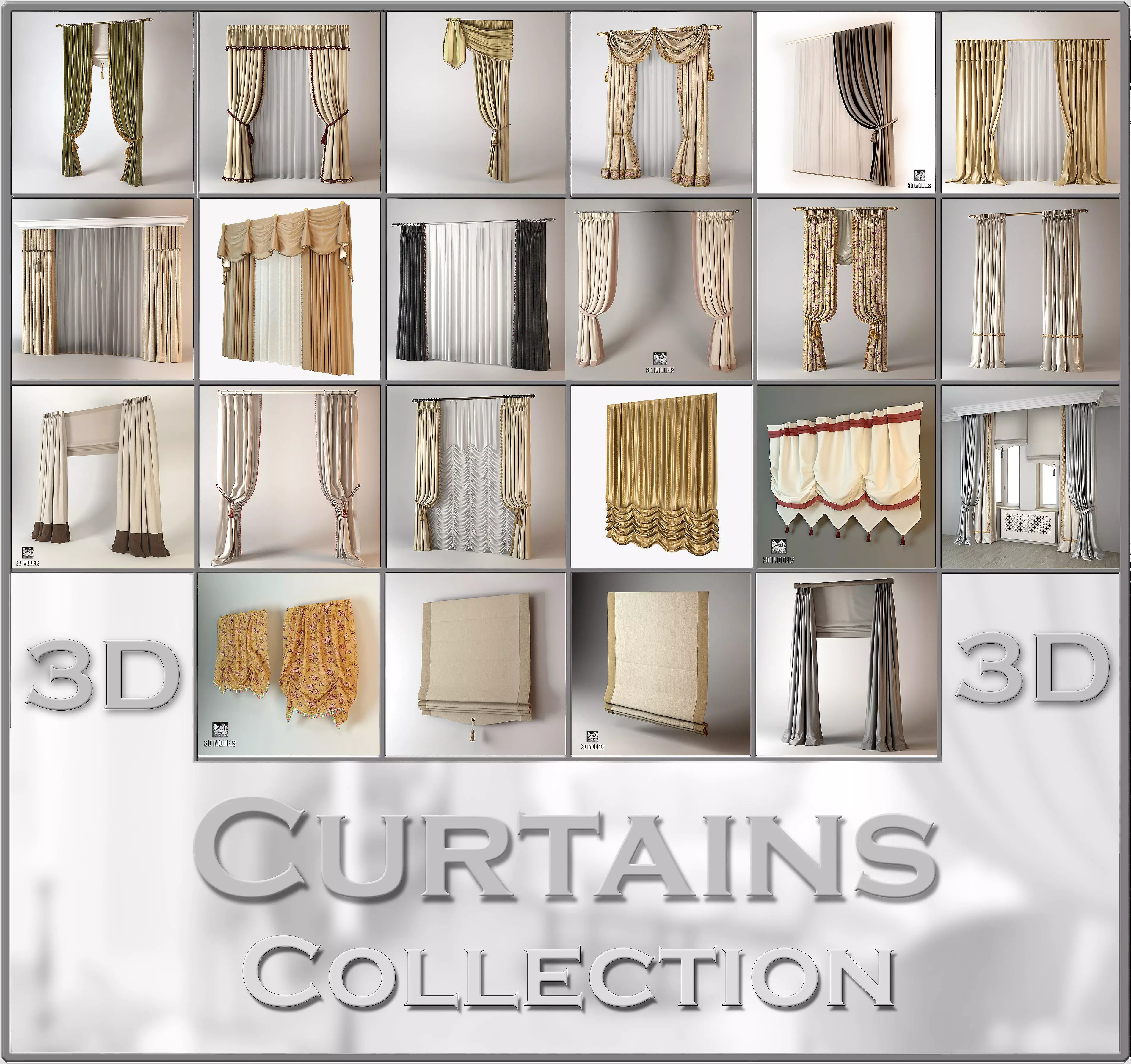 Curtains Collection curtain with gold trim 3D model_0