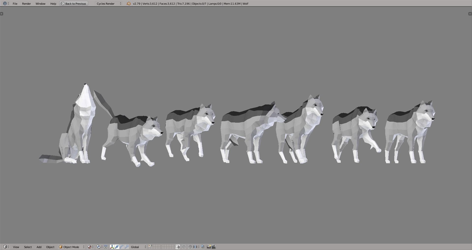 Wolves polygonal wolf Low-poly 3D model_3