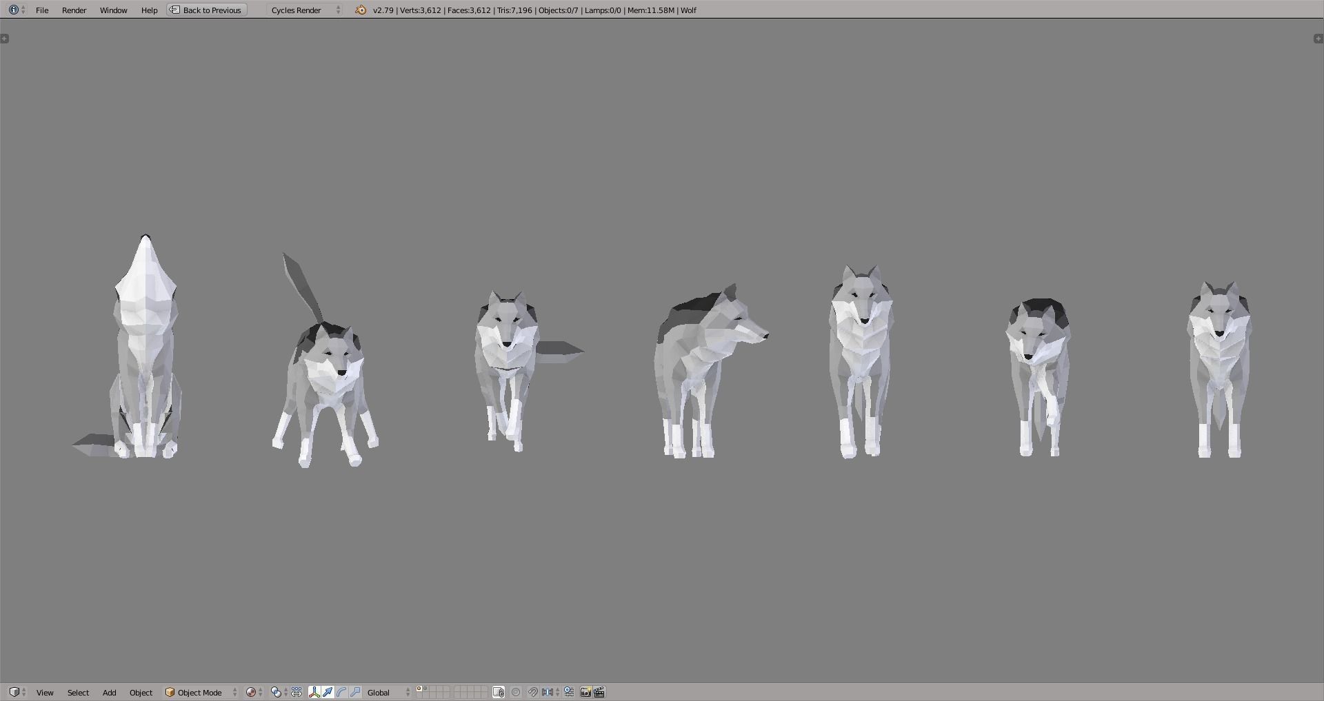 Wolves polygonal wolf Low-poly 3D model_2