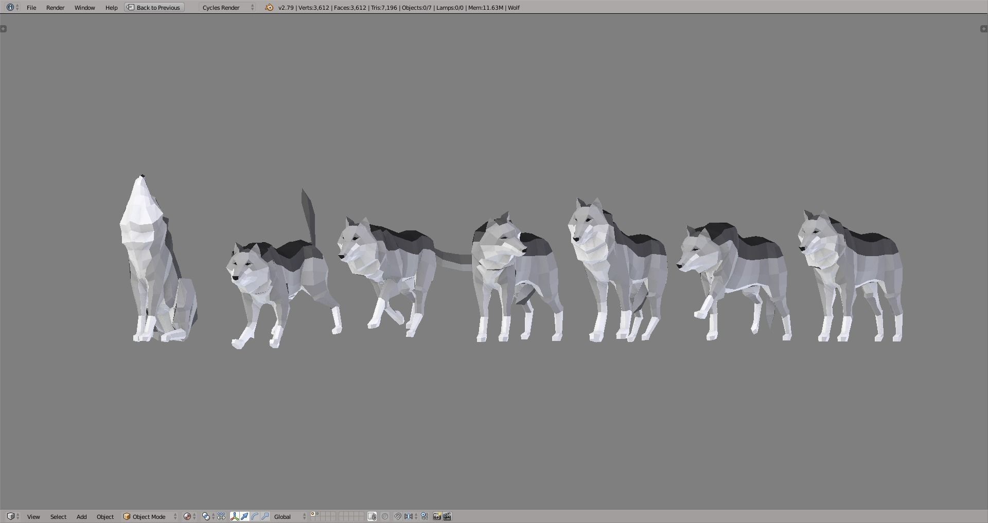 Wolves polygonal wolf Low-poly 3D model_6