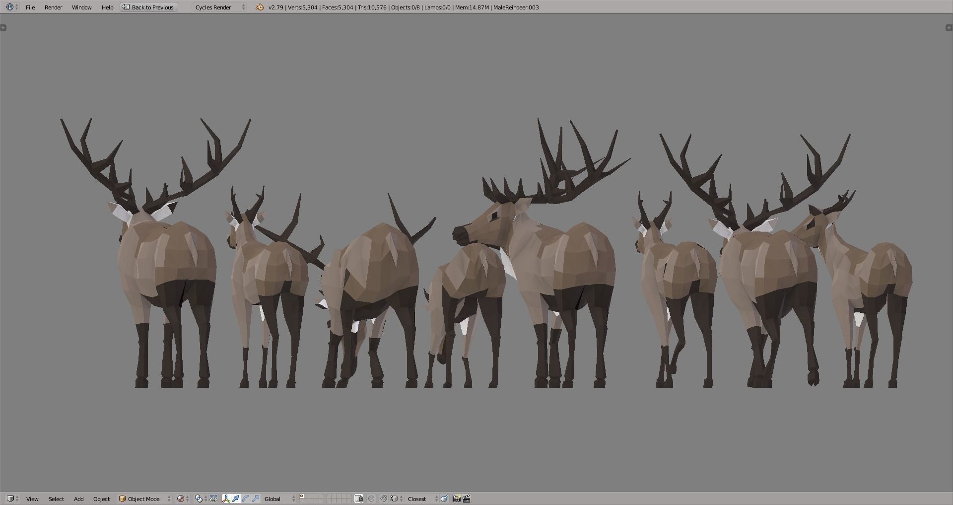 Reindeers polygonal elk and deer Low-poly 3D model_6