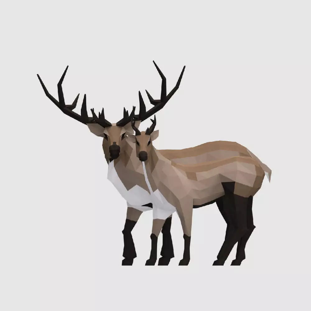 Reindeers polygonal elk and deer Low-poly 3D model_0